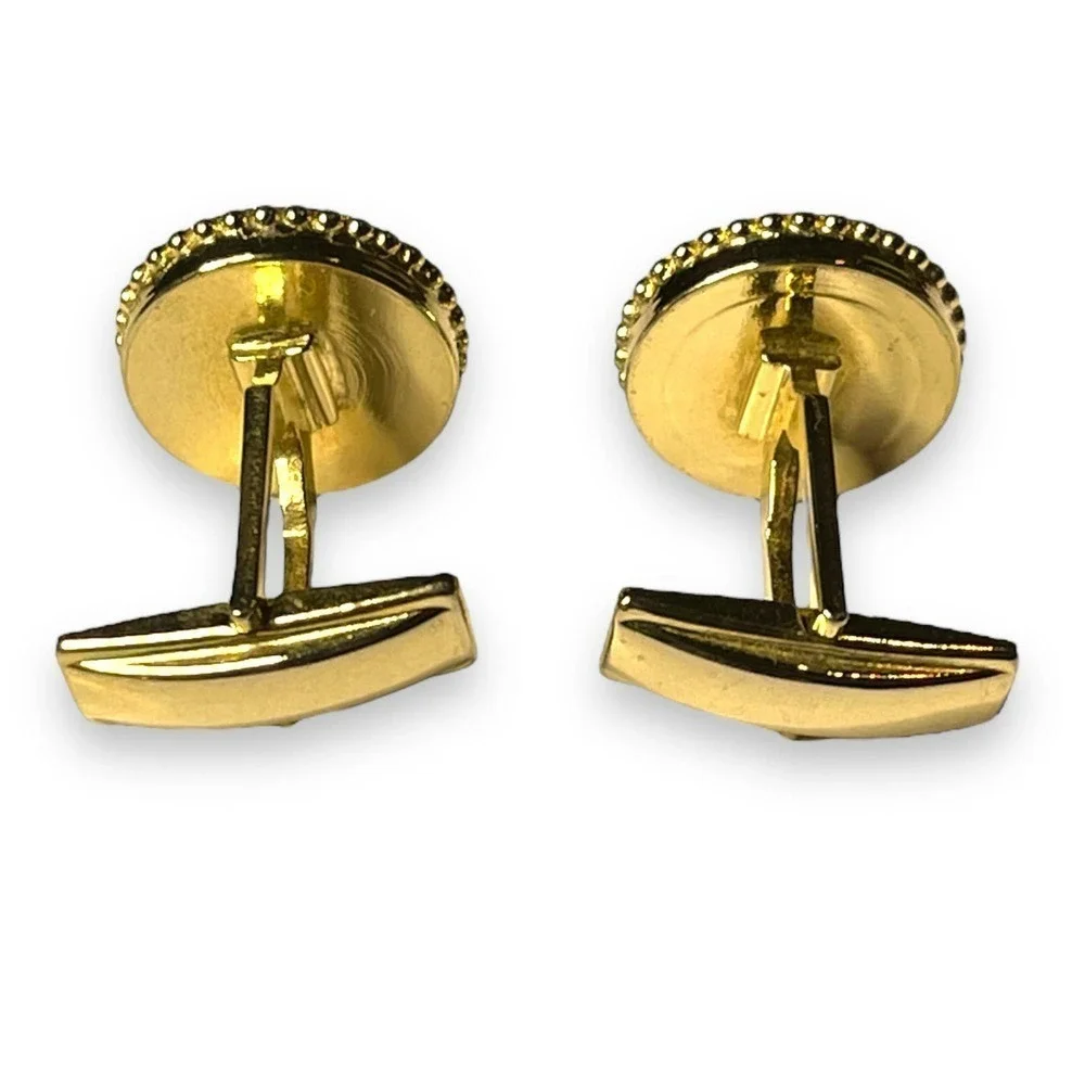 Vintage Gold Tone Imitation Pearl Cufflinks Prong Set Bead Edge Locking